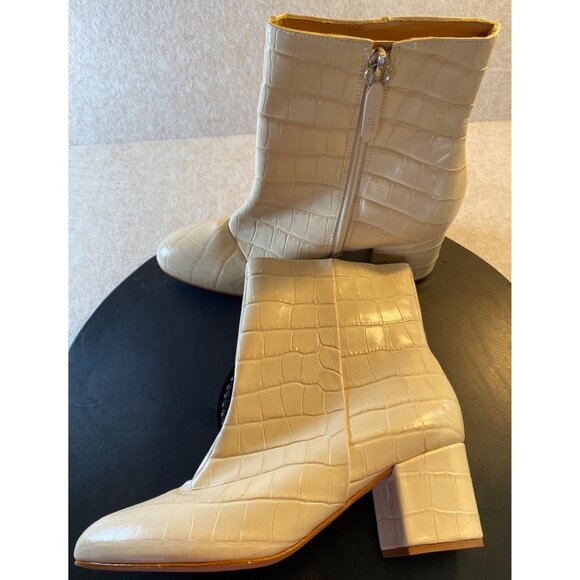 Schutz Women's Crocodile Embossed Leather Ankle Boots Block Heel Size 6B Beige - Picture 3 of 7